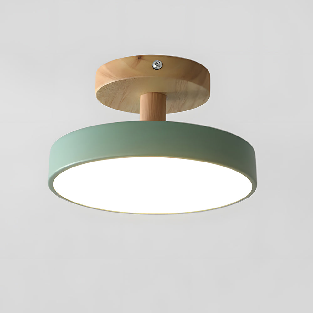 Wooden Ceiling Light with Soft Pastel Shade – Compact Flush Mount LED for Bedroom, Entryway & Small Living Space | Thomler