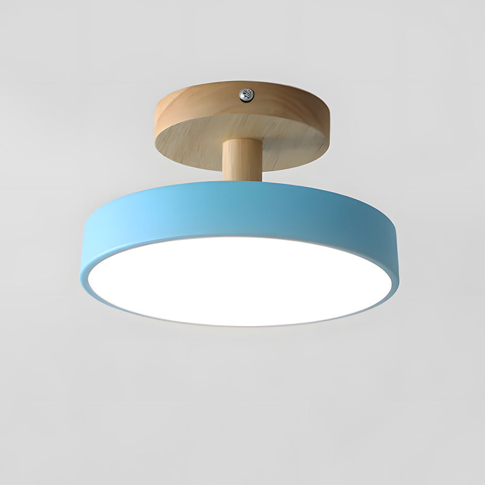 Wood & Metal Flush Mount Ceiling Light | Soft Color LED Fixture for Bedroom, Hallway & Living Room | 12W Scandinavian Style | Modern | Thomler