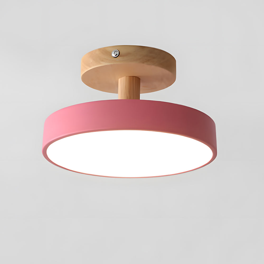 Wooden Ceiling Light with Soft Pastel Shade – Compact Flush Mount LED for Bedroom, Entryway & Small Living Space | Thomler