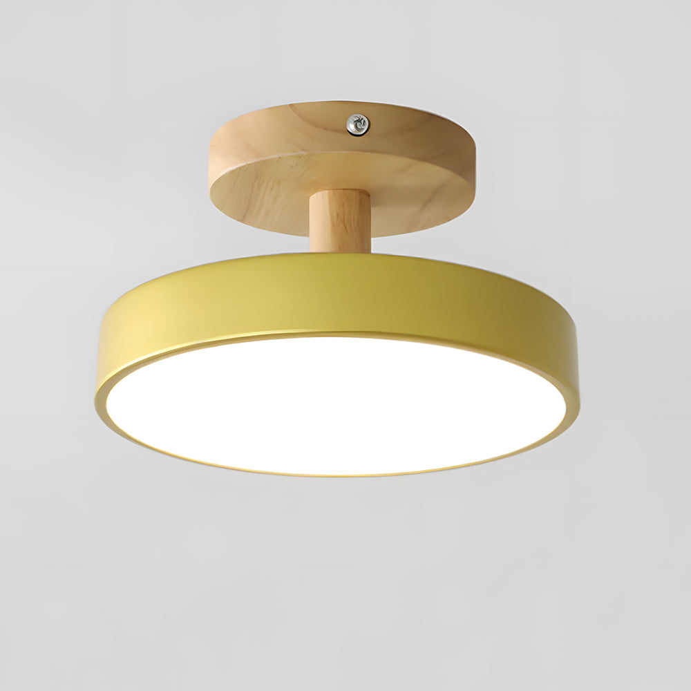 Wood & Metal Flush Mount Ceiling Light | Soft Color LED Fixture for Bedroom, Hallway & Living Room | 12W Scandinavian Style | Modern | Thomler