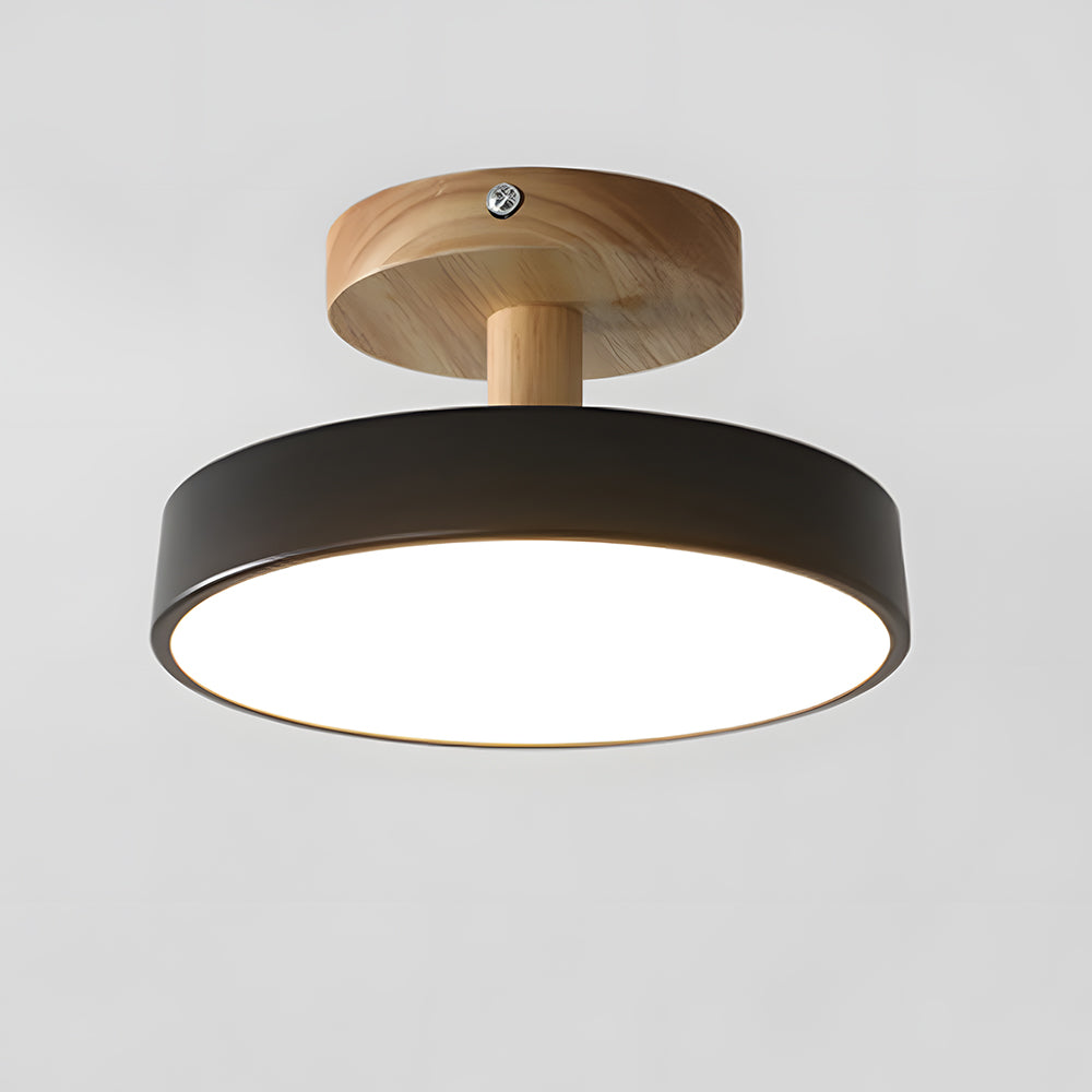 Wooden Ceiling Light with Soft Pastel Shade – Compact Flush Mount LED for Bedroom, Entryway & Small Living Space | Thomler