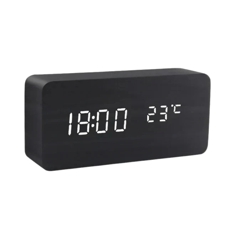 Voice-Activated Wooden LED Clock – Natural Grain Display for Bedroom or Living Room | Thomler