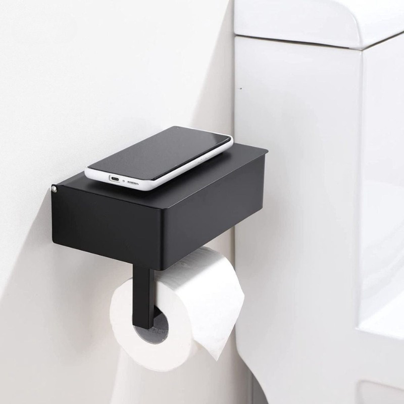 Wall-Mounted Toilet Paper Holder with Storage Shelf – Stainless Steel, Waterproof & Space-Saving Bathroom Organizer for Phone, Wipes & | Thomler
