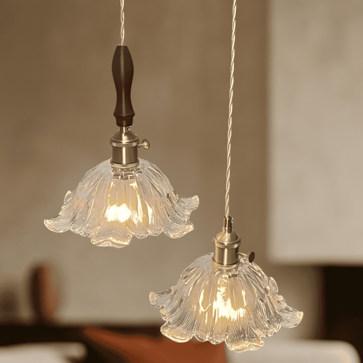 Walnut Wood & Brass Ceiling Fixture with Frosted Globe – Farmhouse Dining Room Overhead Lighting – Adjustable Drop Chandelier | Thomler