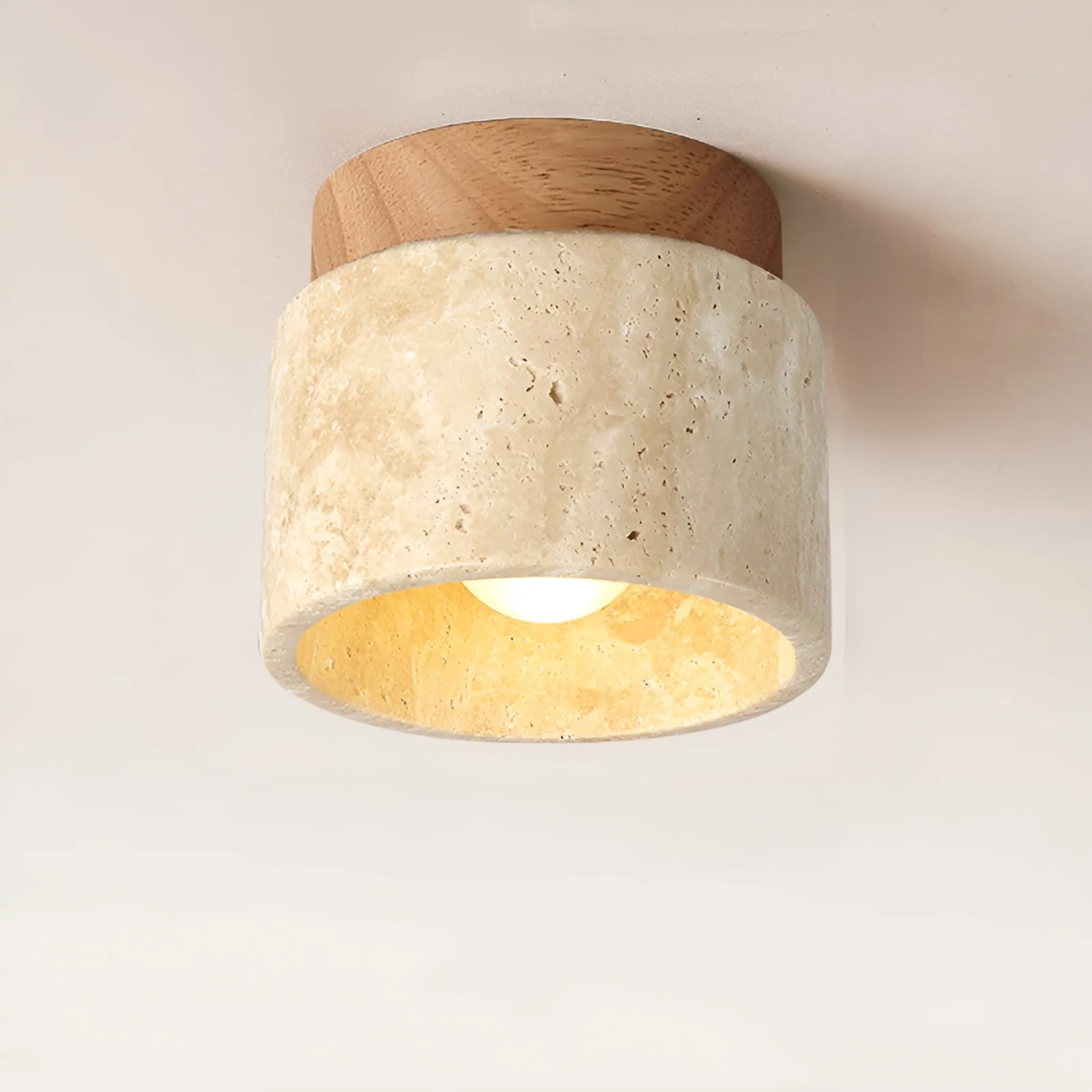 Flush Mount Ceiling Light with Natural Stone & Wood Finish – Japanese Minimalist Design for Bedroom Living Room Entryway | Thomler