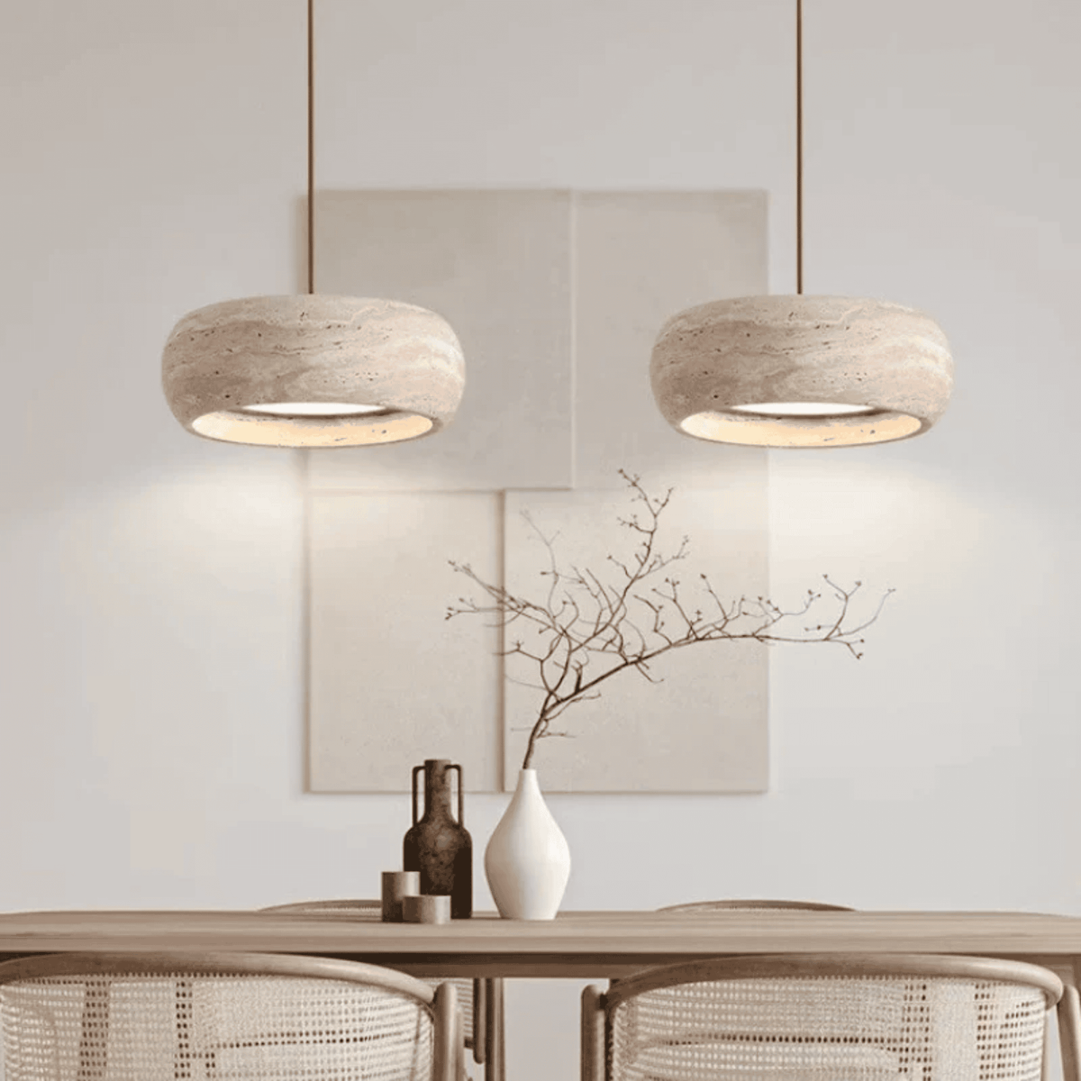 Natural Stone Cylinder Hanging Lamp – Adjustable LED Ceiling Fixture for Kitchen Island, Dining Room & Entryway | Thomler