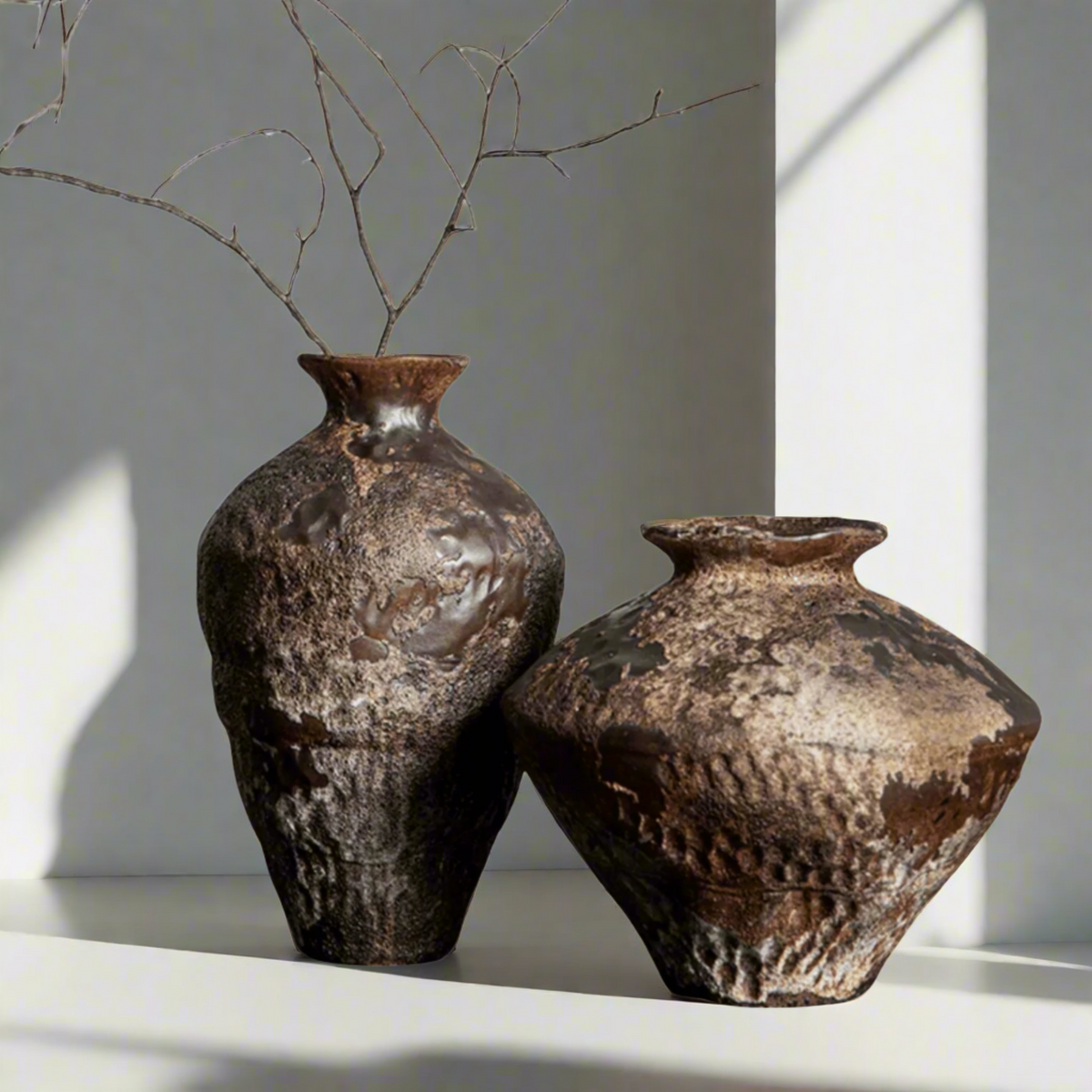 Handcrafted Stoneware Display Vase with Textured Matte Glaze for Living Room & Entryway Decor | Thomler
