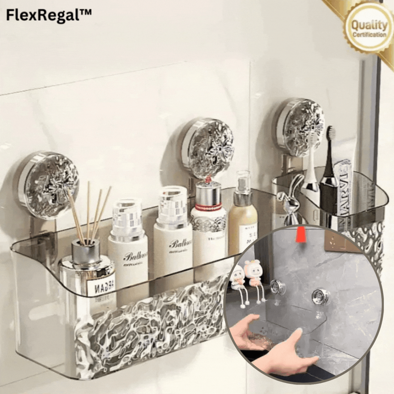 Suction Cup Bathroom Caddy Organizer – No Drill Wall Storage for Shower & Tile | Strong Hold on Smooth Surfaces | Thomler