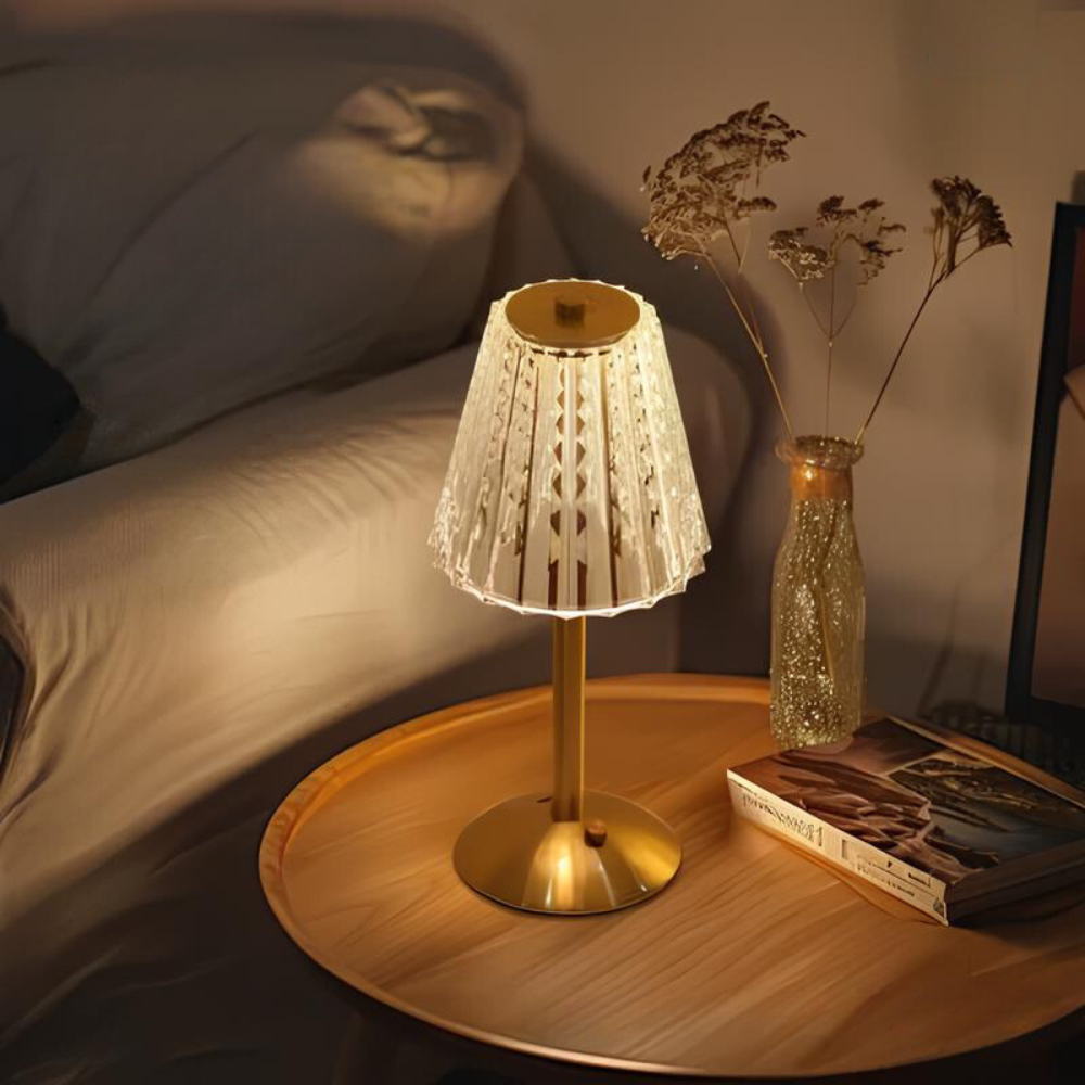 Cordless Crystal Table Lamp with Touch Dimming Control – Rechargeable LED Bedside Light with Gold Aluminum Base for Bedroom, Living Room & | Thomler