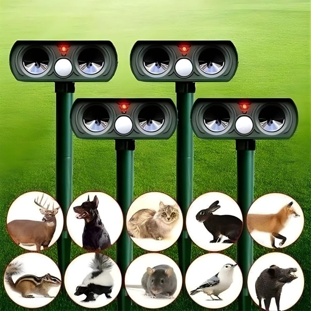 Outdoor Motion-Activated Solar Animal Repeller 26–33ft Range Weatherproof Ultrasonic Deterrent for Yard Garden Patio | Thomler