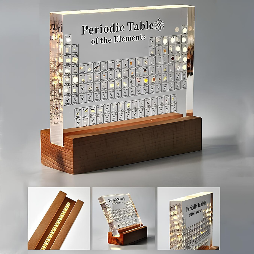 Illuminated Chemistry Display with 83 Authentic Element Specimens | Educational Desk Decor Acrylic Periodic Table Light for Science Lovers | Thomler