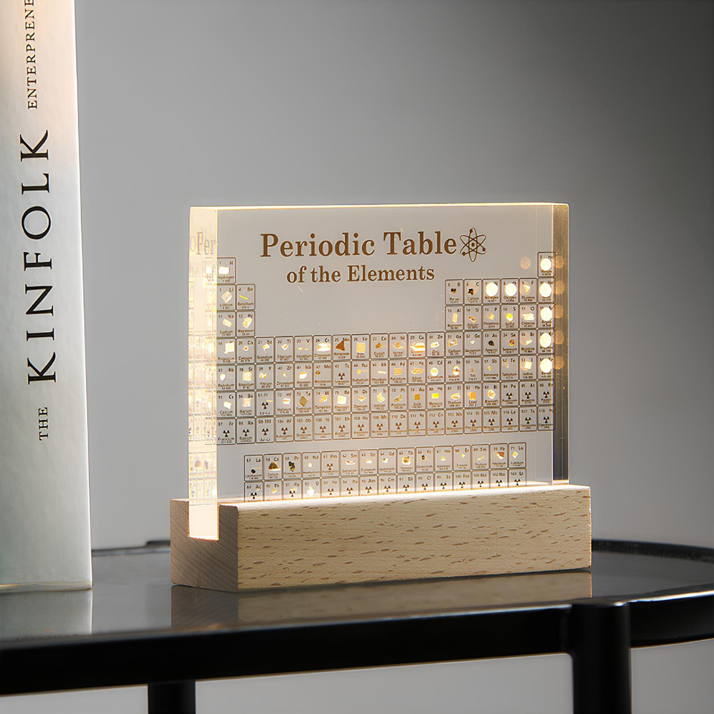 Illuminated Chemistry Display with 83 Authentic Element Specimens | Educational Desk Decor Acrylic Periodic Table Light for Science Lovers | Thomler