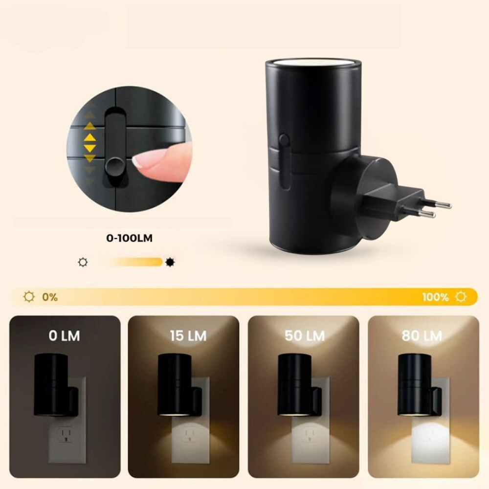 Plug-In Night Light with Dimmable LED & Auto Sensor | Bauhaus-Inspired Wall Accent | Adjustable Brightness for Bedroom, Hallway, Bathroom | Thomler