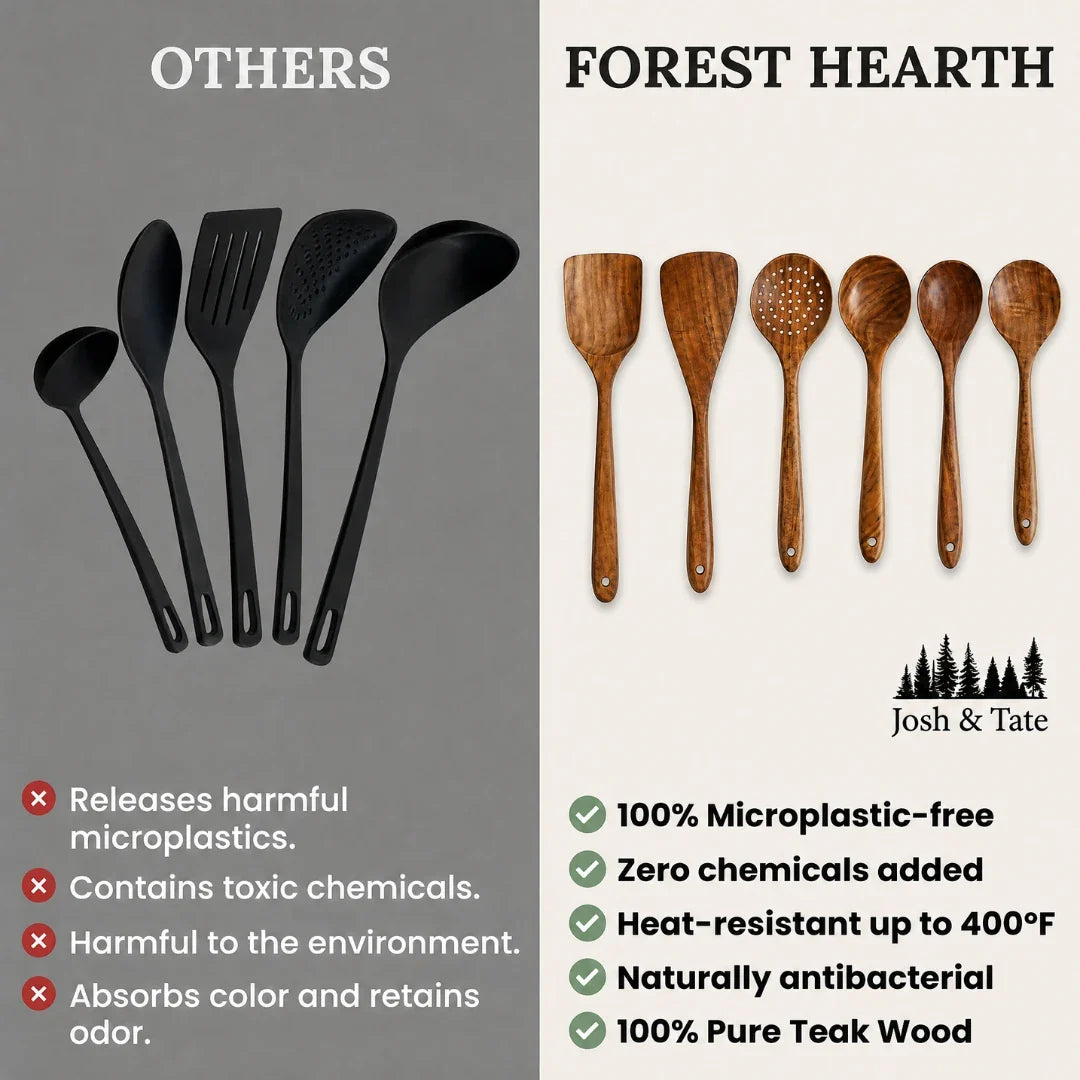 Teak Cooking Spoons & Spatulas – 7-Piece Natural Wood Kitchen Tool Set | Thomler