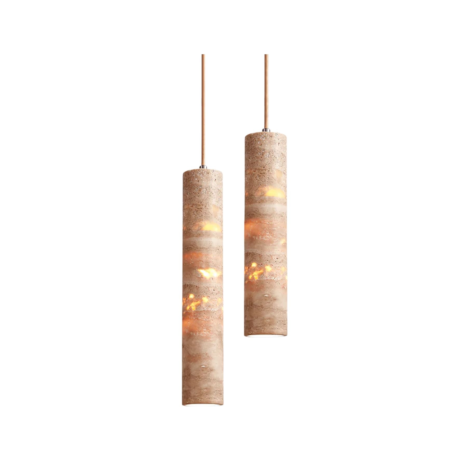 Pendant Light Travertine Cylinder 6.0 cm Beige Dining Table Kitchen Island Hanging Ceiling Lamp Adjustable E27 Natural Stone | Thomler