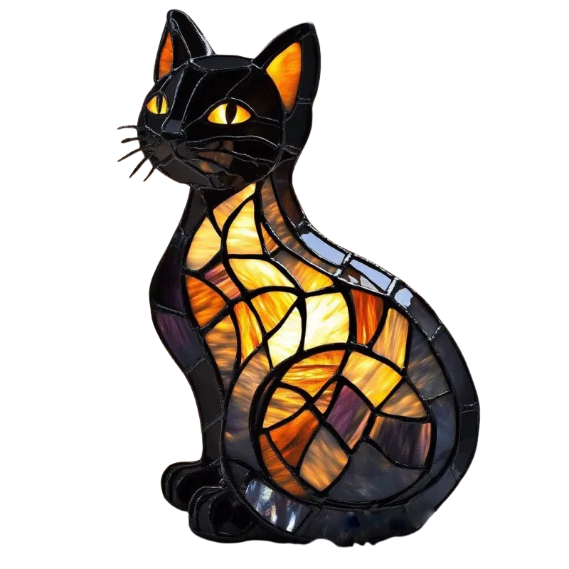 Solar Cat Statue Garden Light with Glowing Eyes for Outdoor Patio Decor | Metal Silhouette Yard Art LED Accent Lamp for Walkways, Porches | Thomler