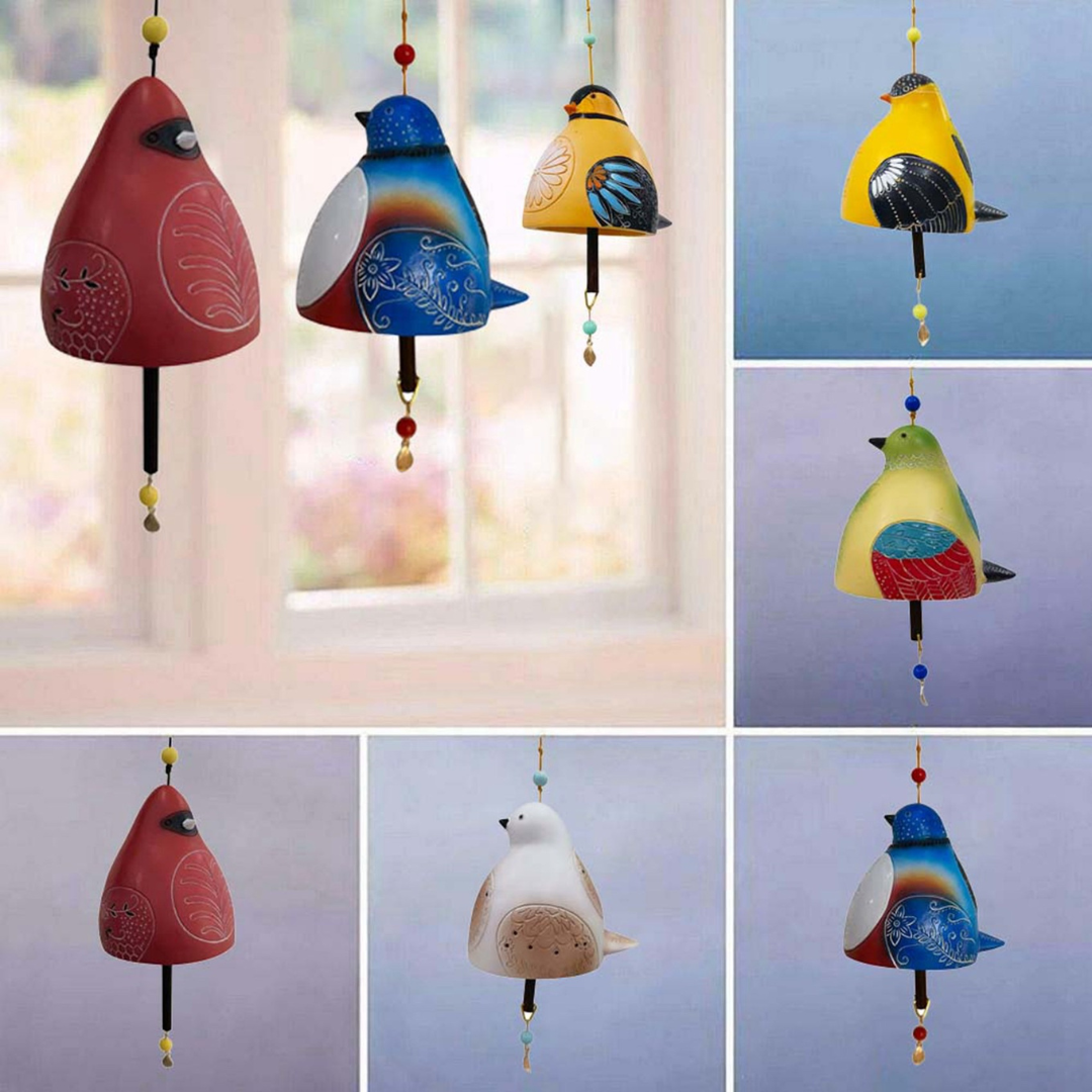 Hand-Painted Resin Bell Wind Chime – Colorful Garden Bird Accent for Yard, Patio & Porch | Thomler