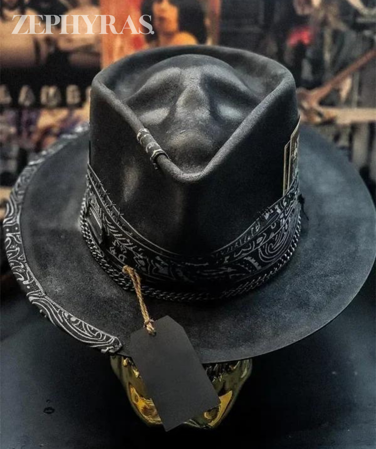 Artisan Felt Fedora with Gothic Skull Print – Bold Festival & Street Style Hat | Thomler