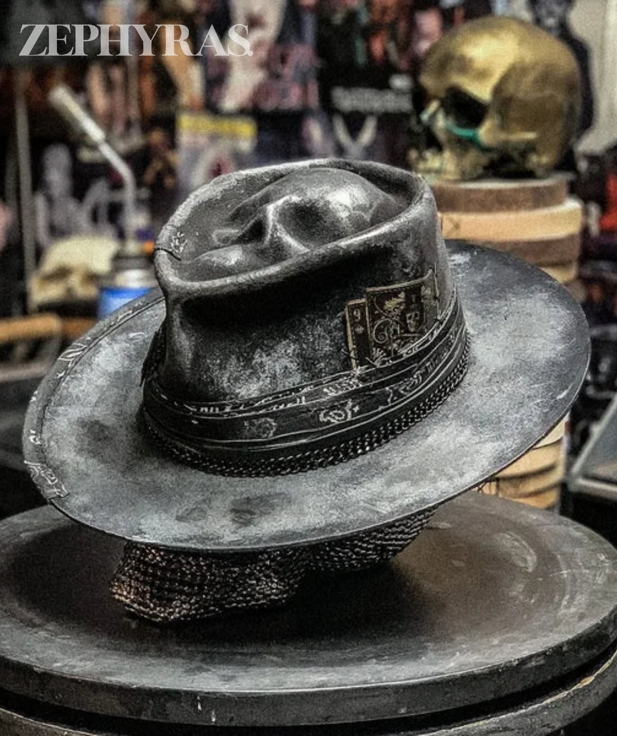 Artisan Felt Fedora with Gothic Skull Print – Bold Festival & Street Style Hat | Thomler