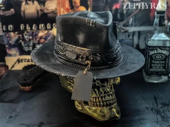 Artisan Felt Fedora with Gothic Skull Print – Bold Festival & Street Style Hat | Thomler