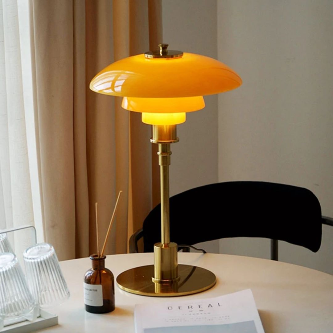 Glass Globe LED Table Lamp with Metallic Base – Modern Scandinavian Accent Lighting for Bedroom, Living Room, Office & Study | Thomler