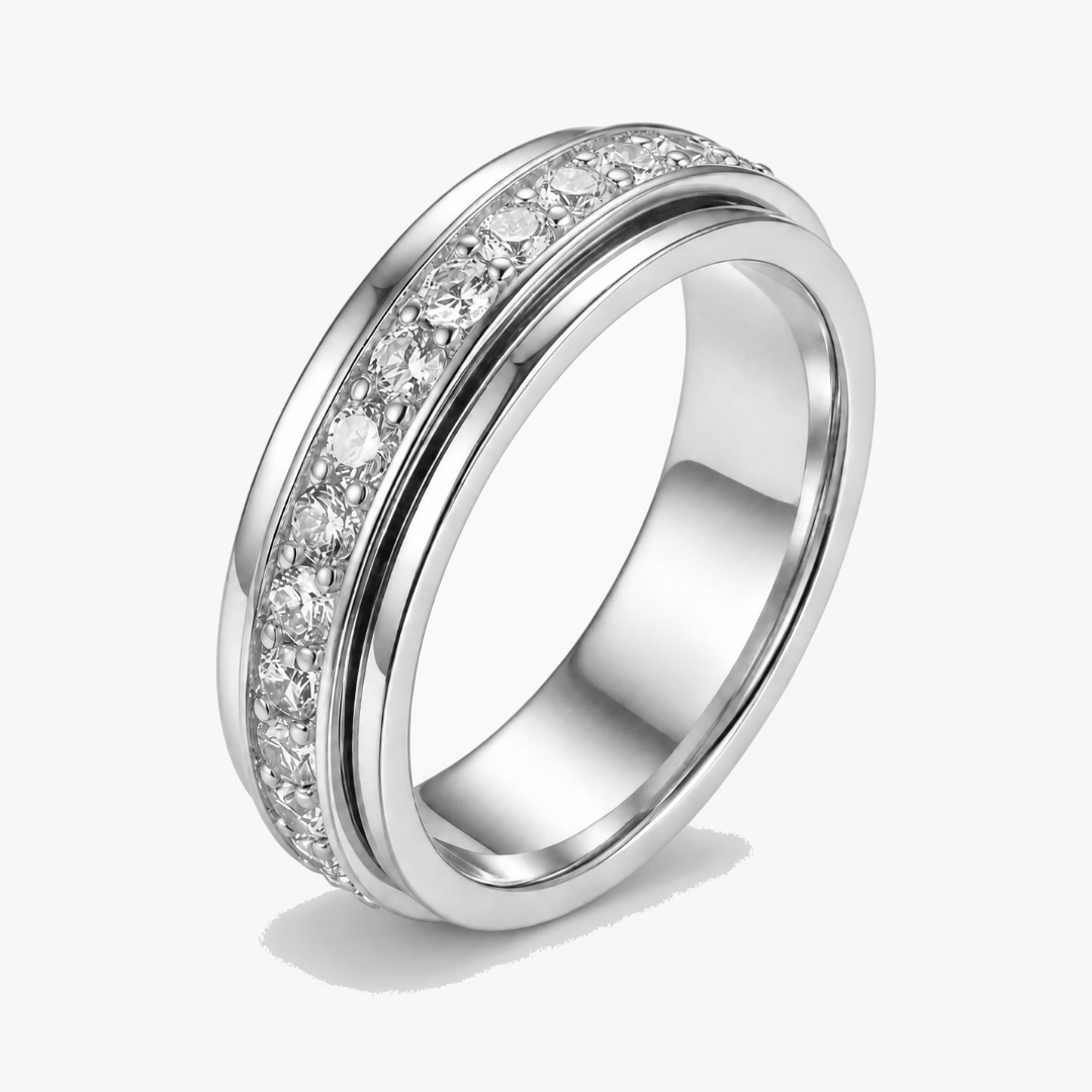 Titanium Steel Spinner Ring with Zirconia Stones for Anxiety Relief & Everyday Wear | Hypoallergenic Fidget Ring for Women & Men | Thomler