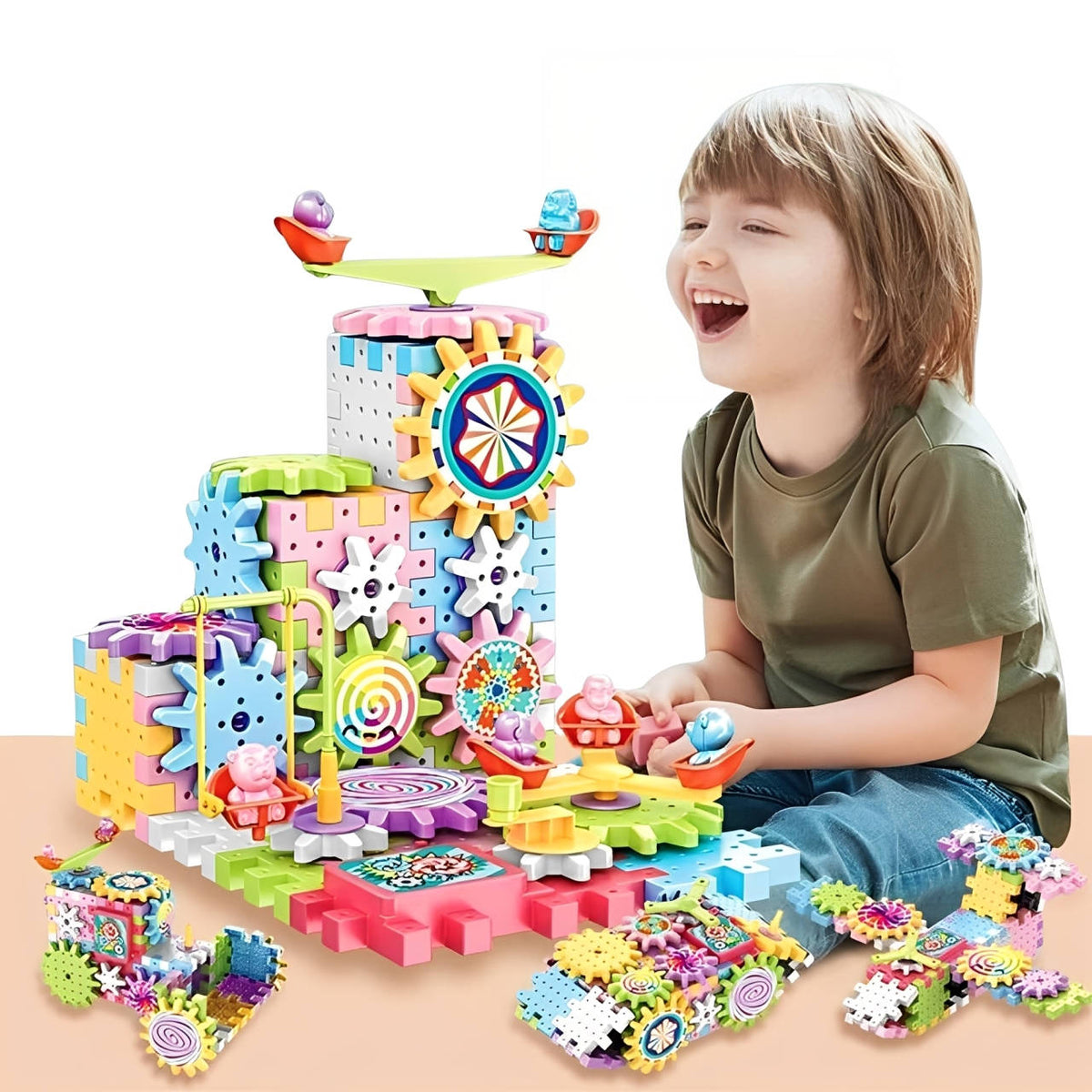 263-Piece Motorized Construction Set for Kids with Electric Spinning Gears, STEM Learning, Snap-Together Blocks for Amusement Park Builds | Thomler