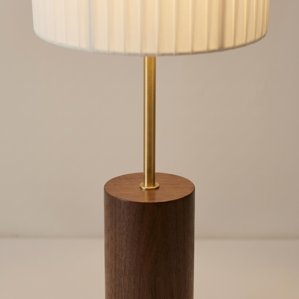 Upright Fabric Shade Reading Lamp with Wood & Metal Base for Living Rooms | Thomler