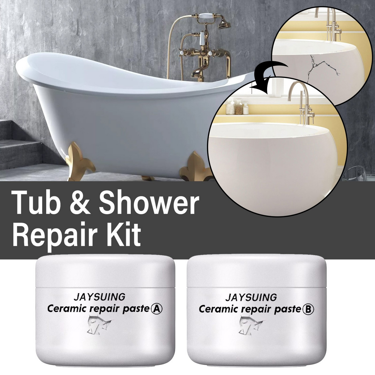 Two-Part Surface Repair Paste for Tiles, Bathtubs, Sinks & Stone – Waterproof Epoxy Fix for Chips, Cracks & Scratches | Thomler