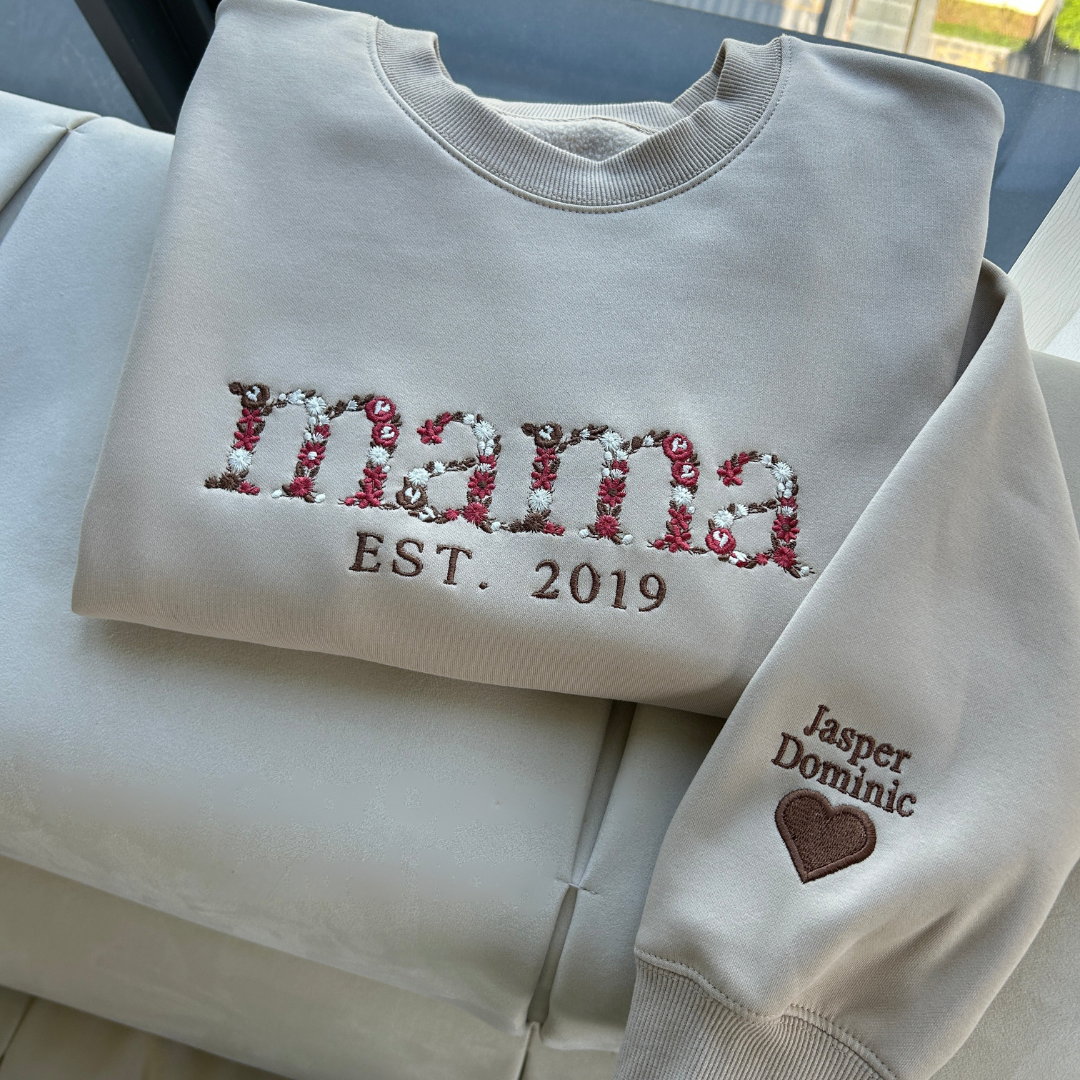 Personalized Embroidered Floral Mom Sweatshirt with Custom Name & Year - Unique Gift for Mother's Day, Birthday, Grandma, Nana - Unisex | Thomler