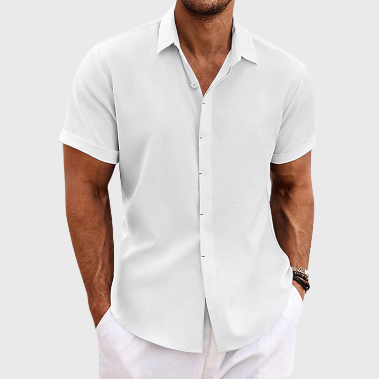 Men's Breathable Short Sleeve Dress Shirt – Lightweight Cotton Blend Button-Up for Summer Casual Wear & Office | Thomler