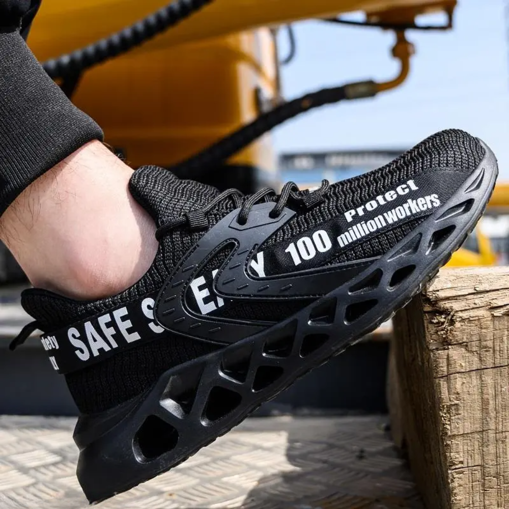 Steel Toe Work Shoes with Kevlar Sole – Lightweight Breathable Flyknit Safety Footwear for Construction Warehouse Industrial Jobs | Thomler