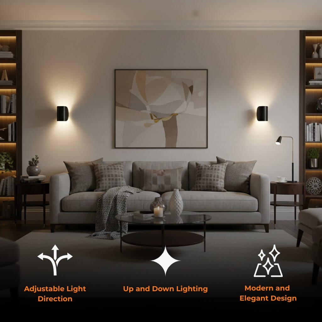 Wall Lamp Aluminium 16.5 cm Black Or White Hallway Bedroom Up Down LED Light Rotatable Indoor Accent Lighting | Thomler