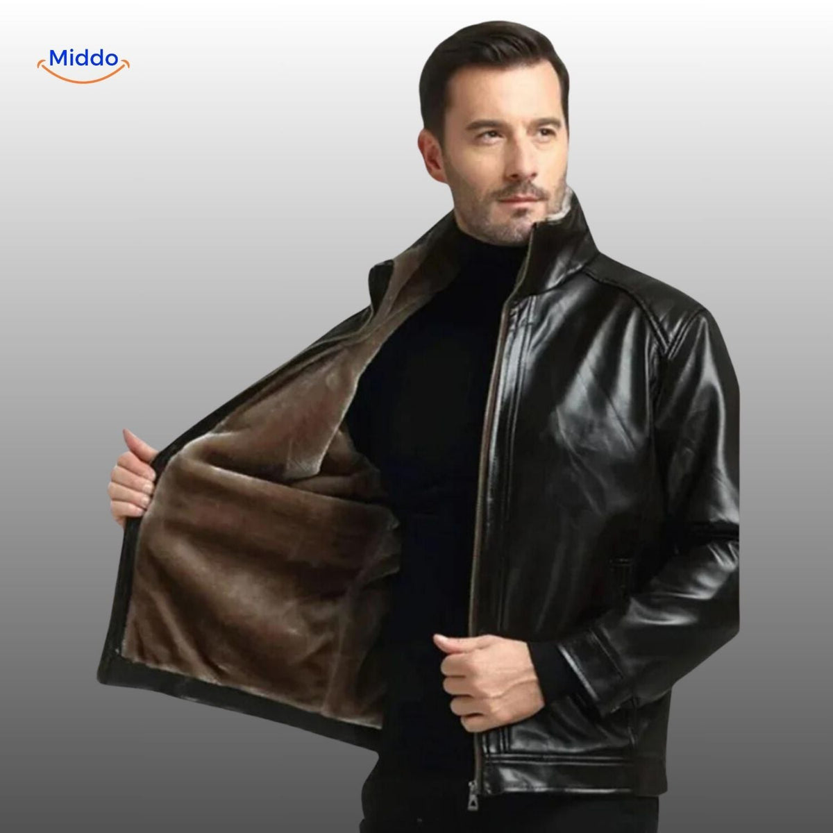 Faux-Leather Bomber with Sherpa Lining – Men's Winter Coat for Cold Weather | Thomler