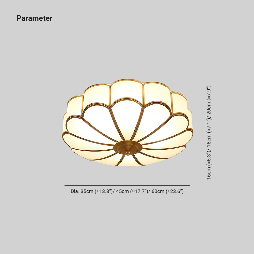 Frosted Glass Flower Flush Mount Ceiling Light with Brass Accents for Living Room & Kitchen | Thomler
