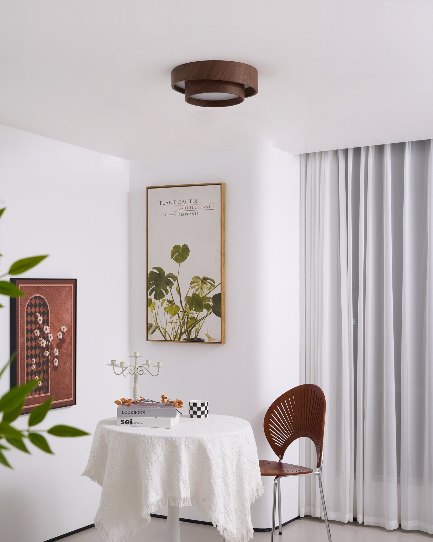 Ceiling Lamp Metal Integrated LED 15.7 in Walnut Indoor Ambient Lighting Modern Fixture | Thomler