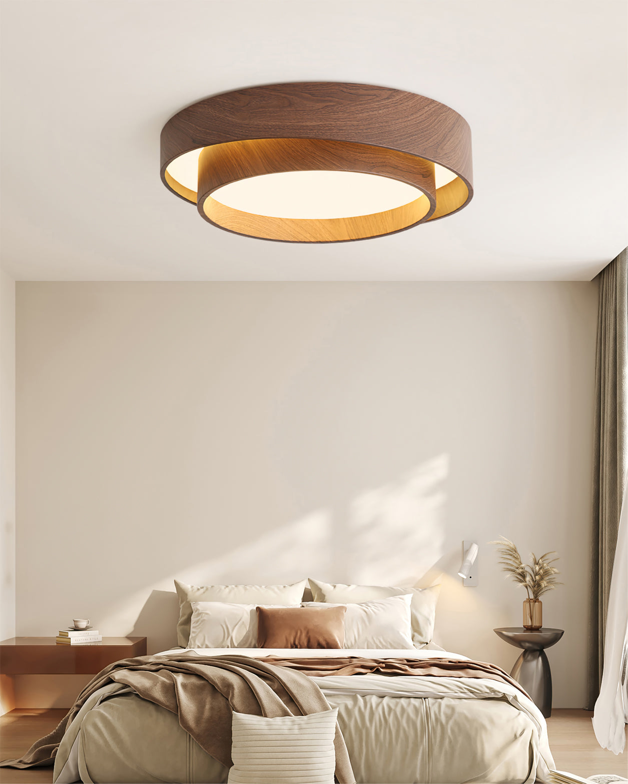 Ceiling Lamp Metal Integrated LED 15.7 in Walnut Indoor Ambient Lighting Modern Fixture | Thomler