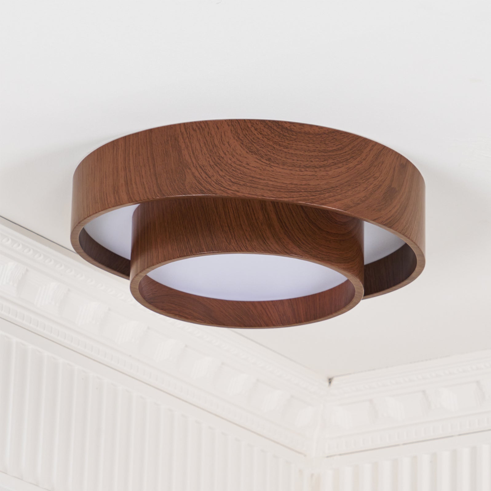 Ceiling Lamp Metal Integrated LED 15.7 in Walnut Indoor Ambient Lighting Modern Fixture | Thomler