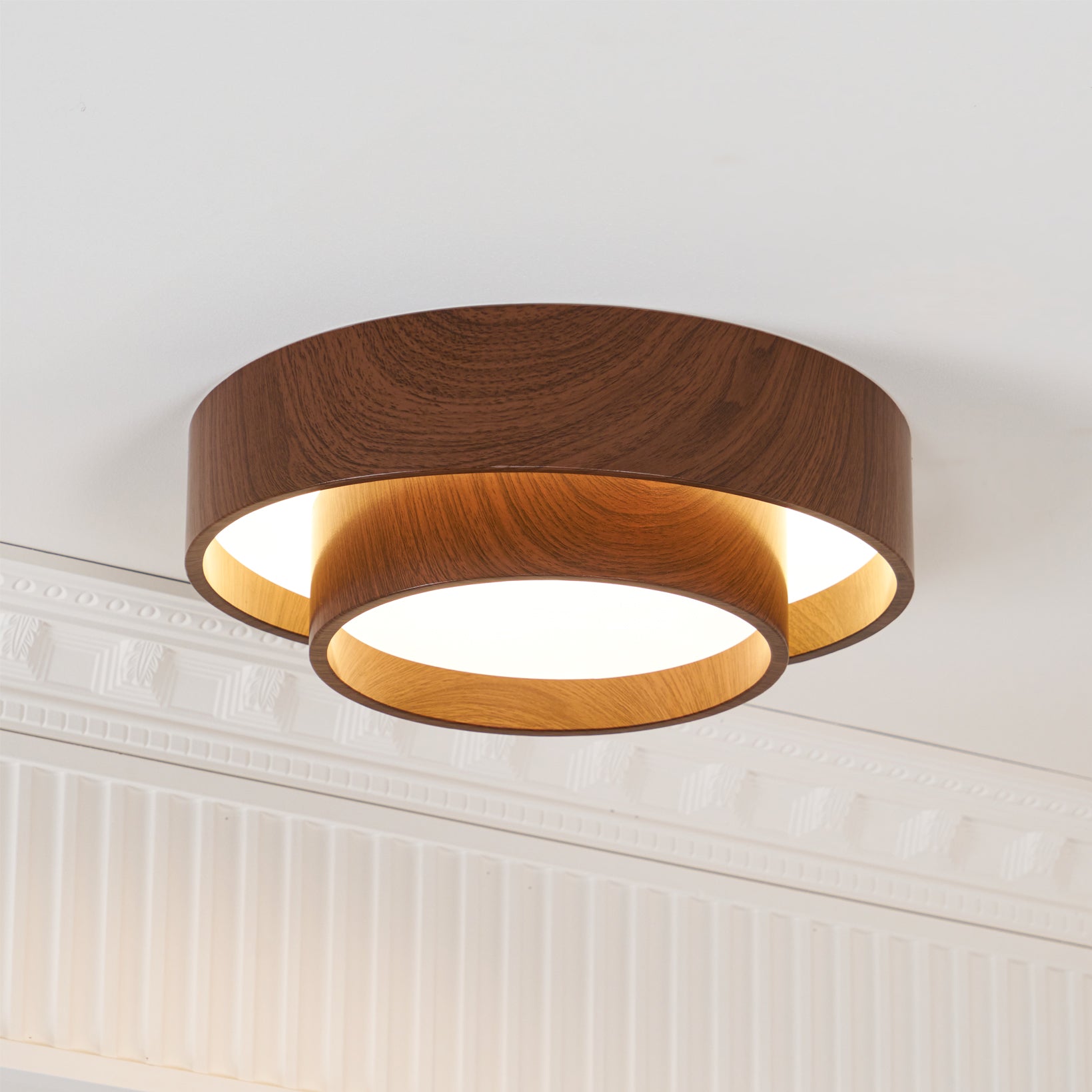 Ceiling Lamp Metal Integrated LED 15.7 in Walnut Indoor Ambient Lighting Modern Fixture | Thomler