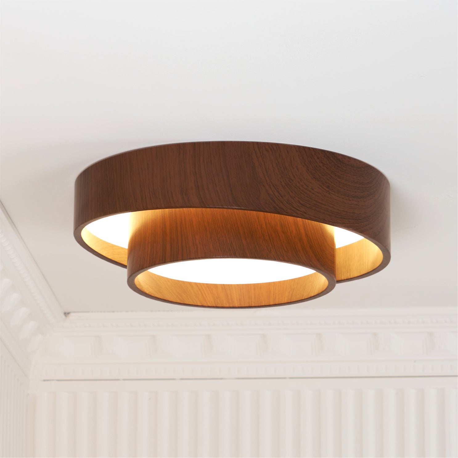 Ceiling Lamp Metal Integrated LED 15.7 in Walnut Indoor Ambient Lighting Modern Fixture | Thomler