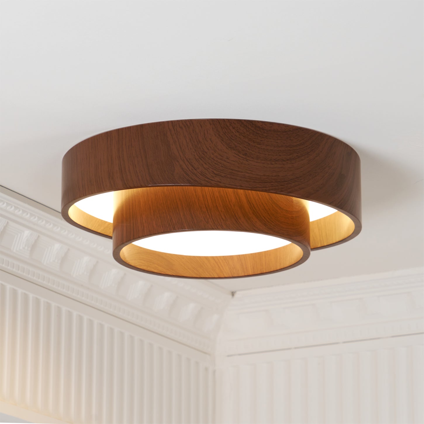 Ceiling Lamp Metal Integrated LED 15.7 in Walnut Indoor Ambient Lighting Modern Fixture | Thomler