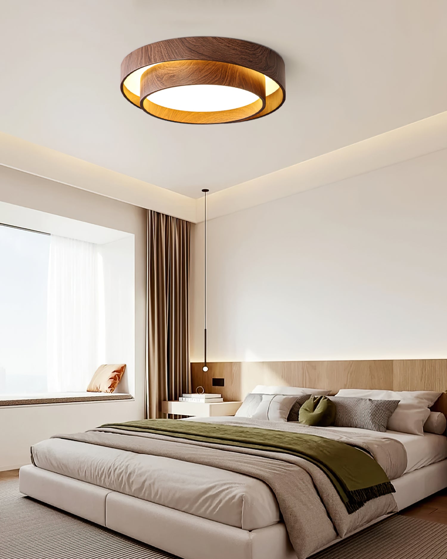 Ceiling Lamp Metal Integrated LED 15.7 in Walnut Indoor Ambient Lighting Modern Fixture | Thomler