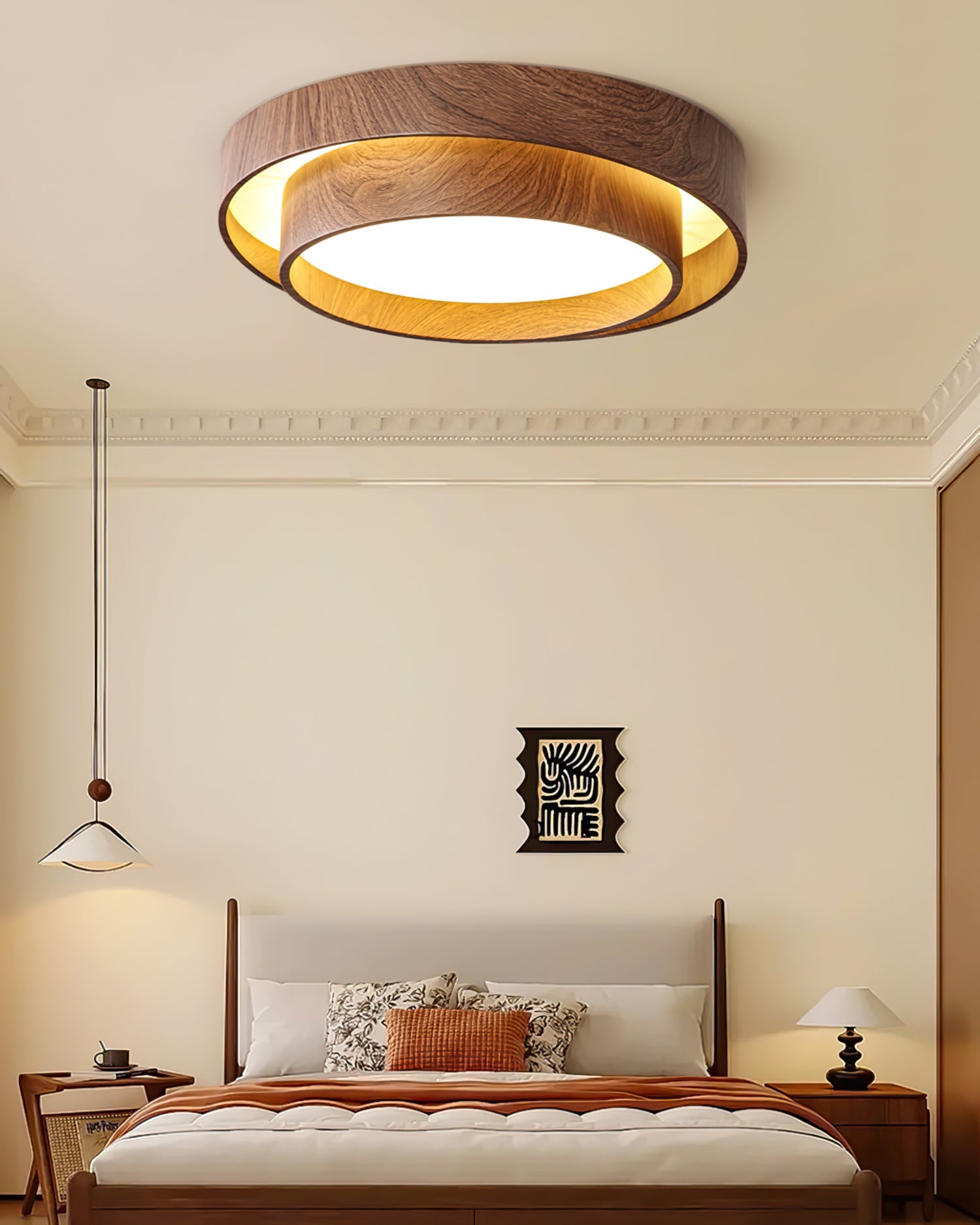Ceiling Lamp Metal Integrated LED 15.7 in Walnut Indoor Ambient Lighting Modern Fixture | Thomler