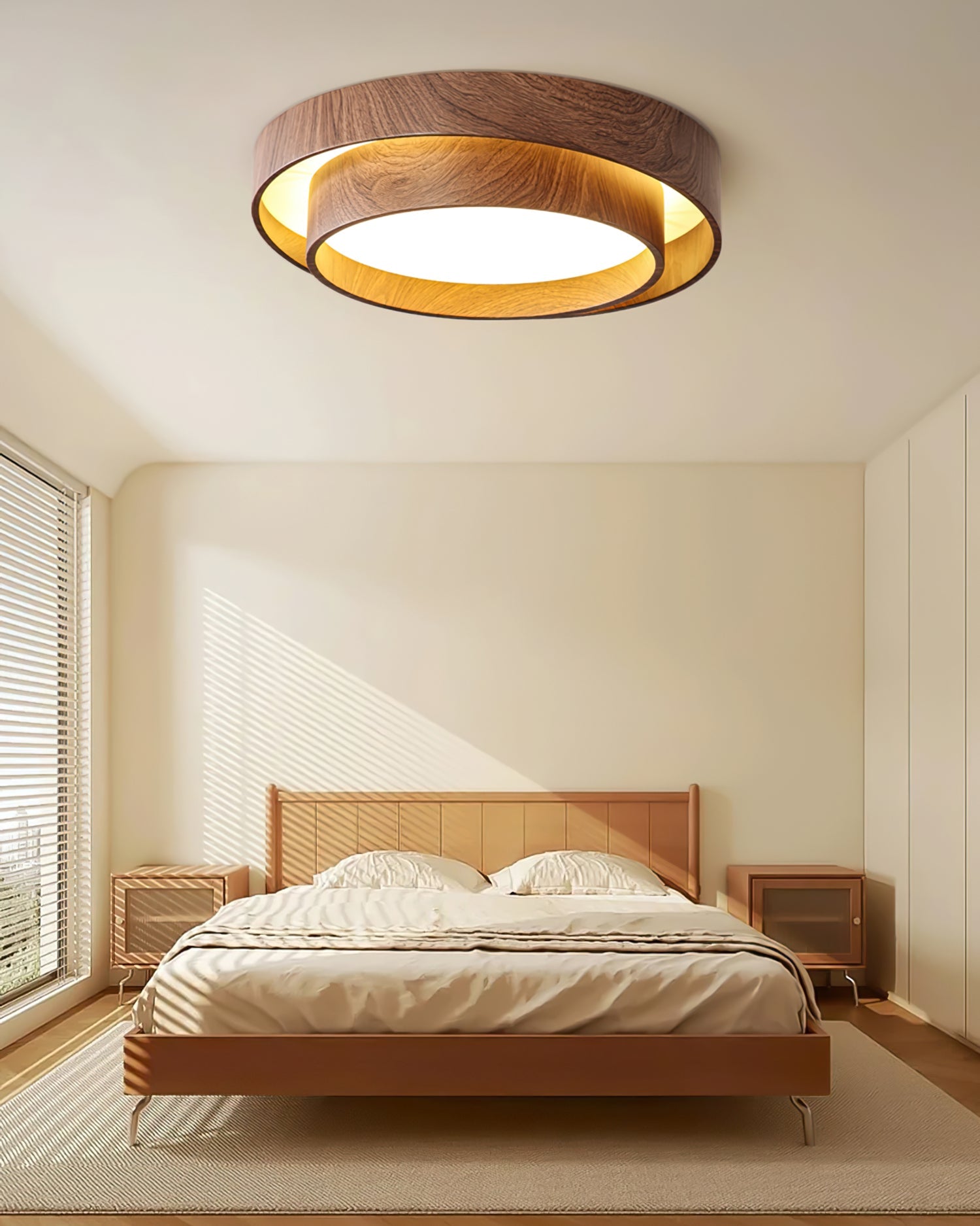 Ceiling Lamp Metal Integrated LED 15.7 in Walnut Indoor Ambient Lighting Modern Fixture | Thomler