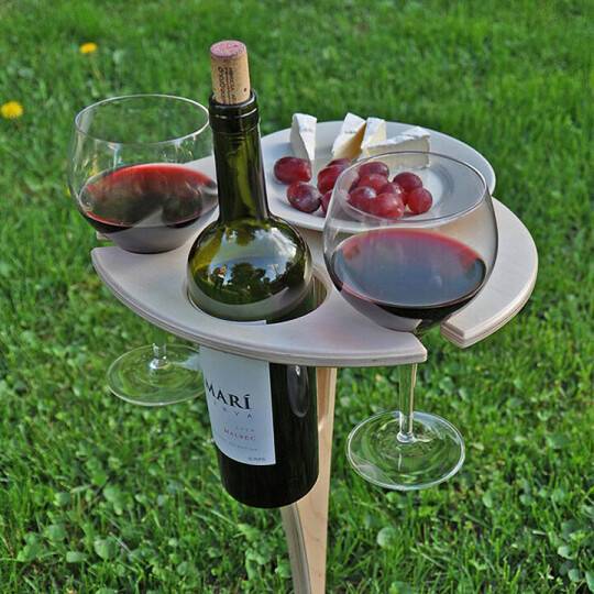 Portable Wine Table for Outdoor Picnics – Folding Wooden Picnic Table with Bottle & Glass Holders for Beach, Camping & Backyard | Thomler