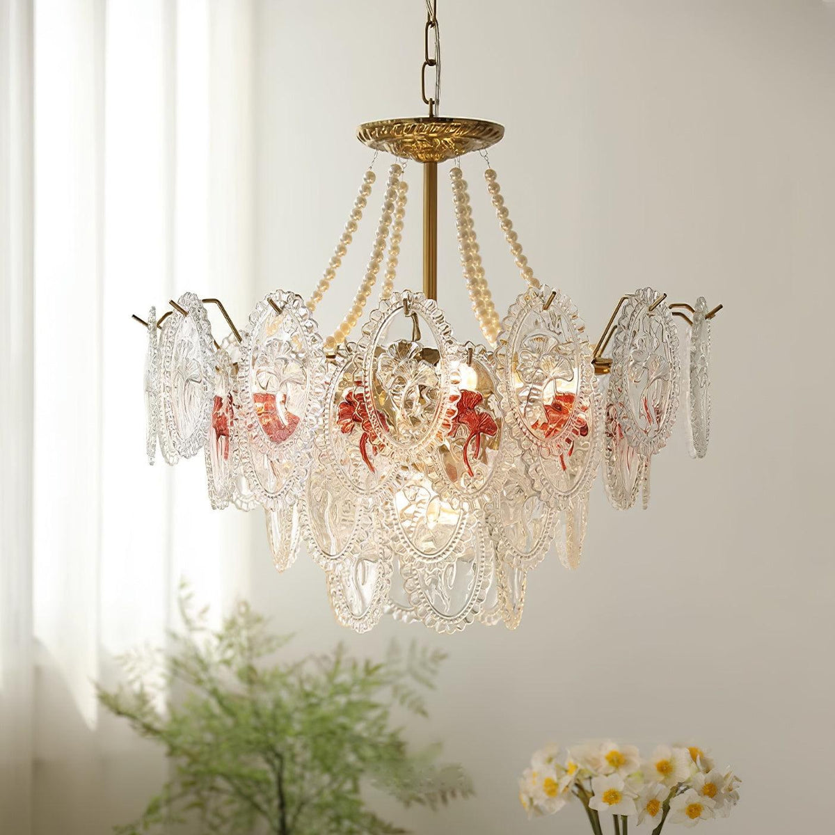 Tiered Glass Bead Chandelier with Polished Gold Hardware – Modern Pendant Ceiling Light | Thomler