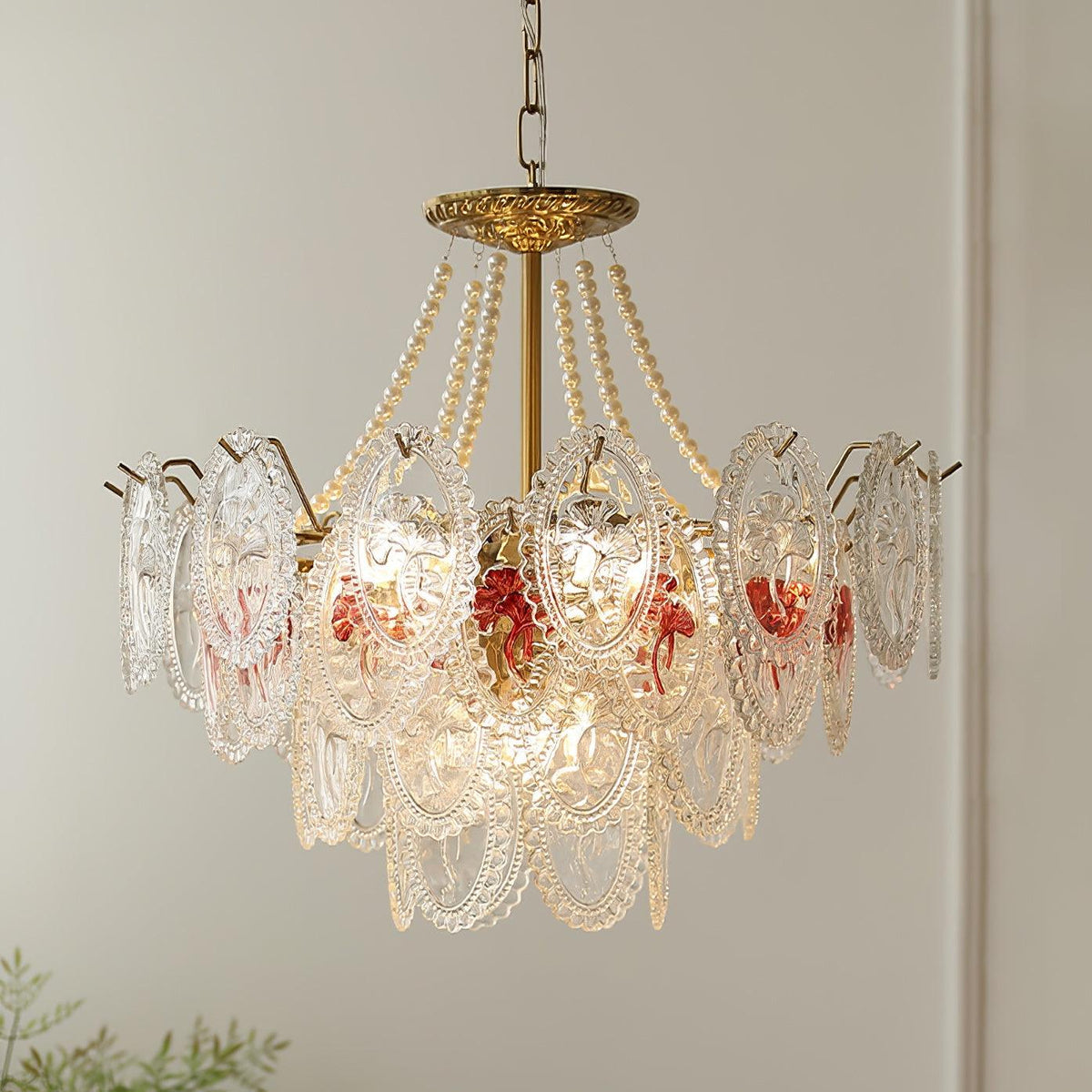 Tiered Glass Bead Chandelier with Polished Gold Hardware – Modern Pendant Ceiling Light | Thomler