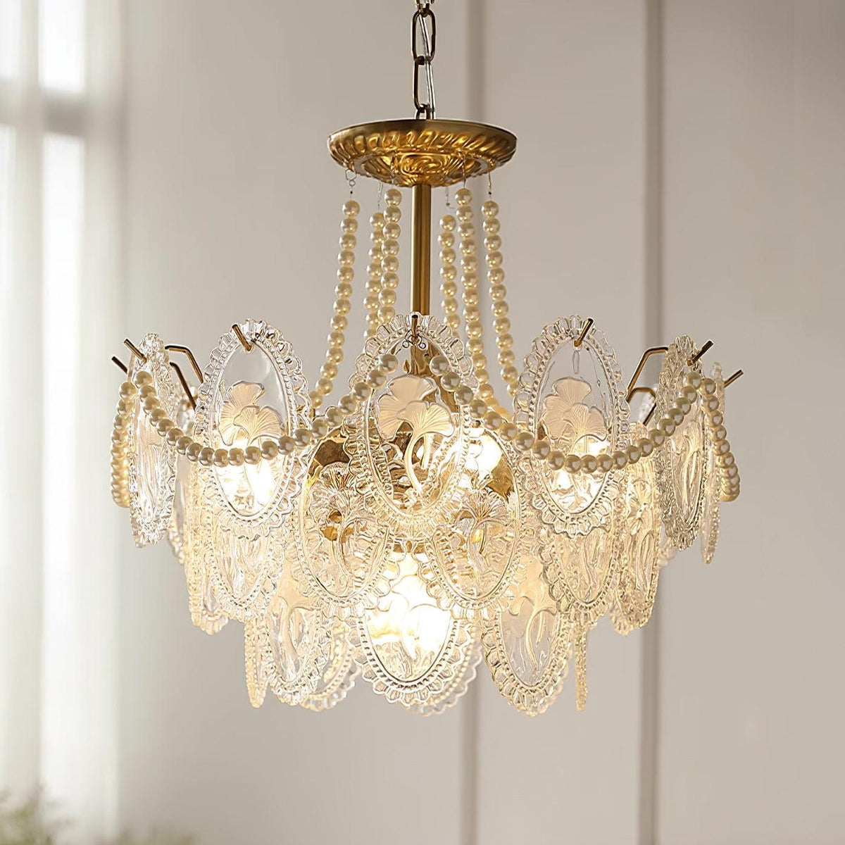 Tiered Glass Bead Chandelier with Polished Gold Hardware – Modern Pendant Ceiling Light | Thomler
