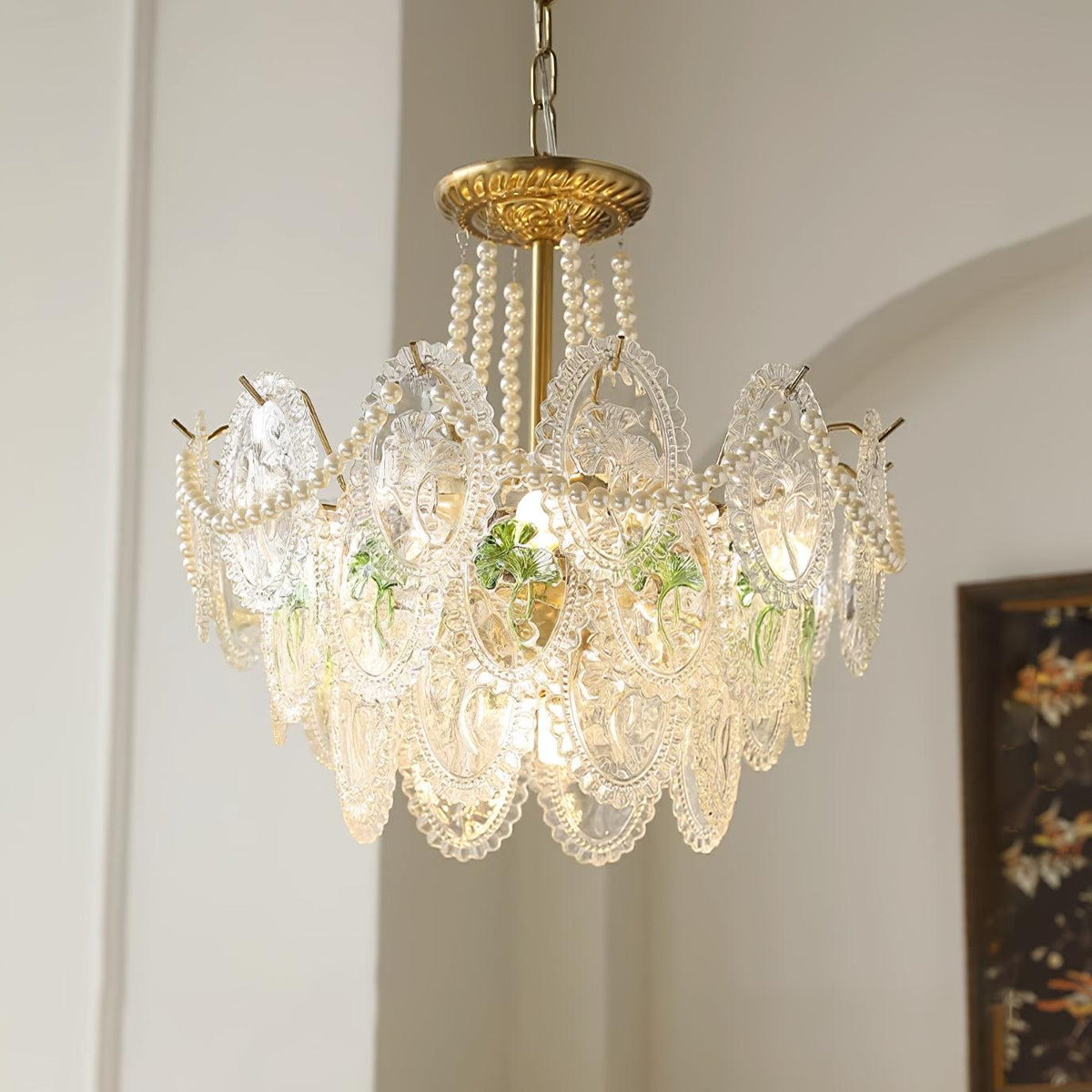 Tiered Glass Bead Chandelier with Polished Gold Hardware – Modern Pendant Ceiling Light | Thomler