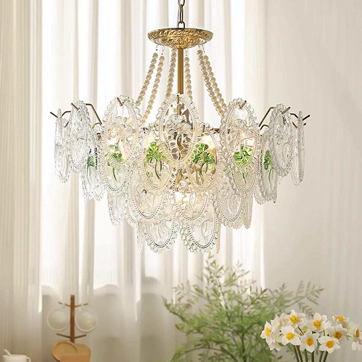 Tiered Glass Bead Chandelier with Polished Gold Hardware – Modern Pendant Ceiling Light | Thomler